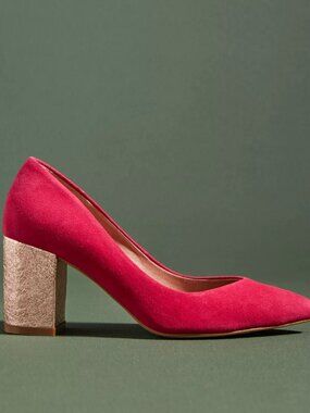 Anthropologie Metallic Block Heels Fuchsia Suede Women's 10M